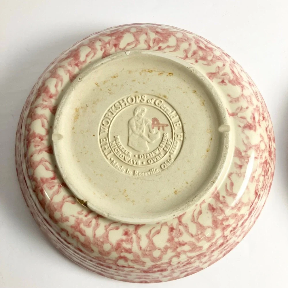Set of 2 Pink Roseville Pottery Sponge Ware 8